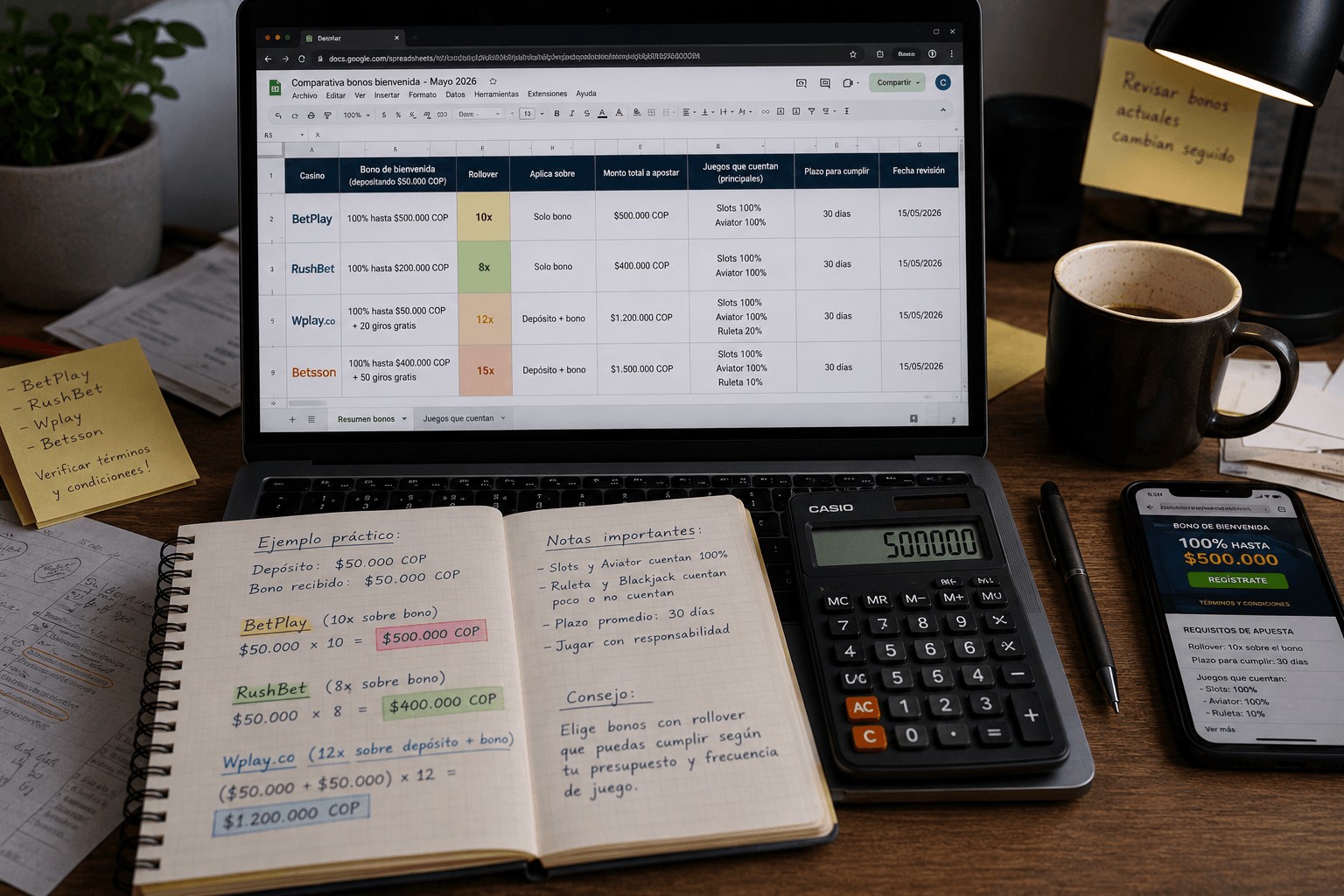 Nuestro equipo calculando rollovers en diferentes casinos