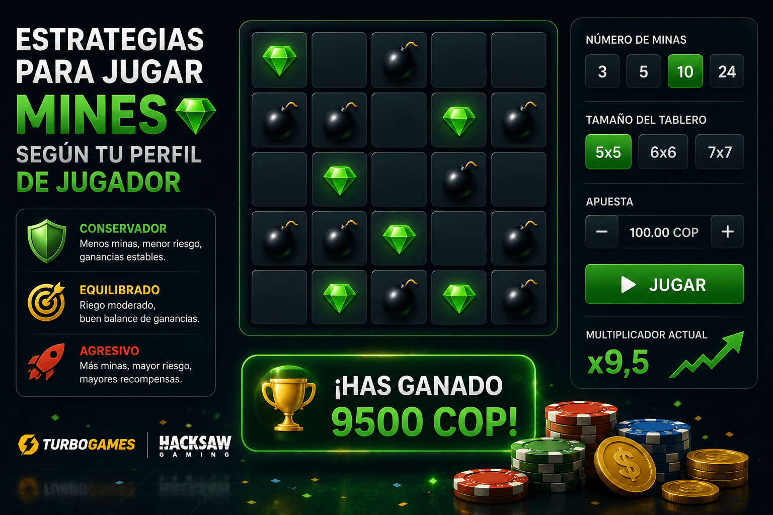 Mejor configuración Mines - guía de minas y tableros según nivel de riesgo