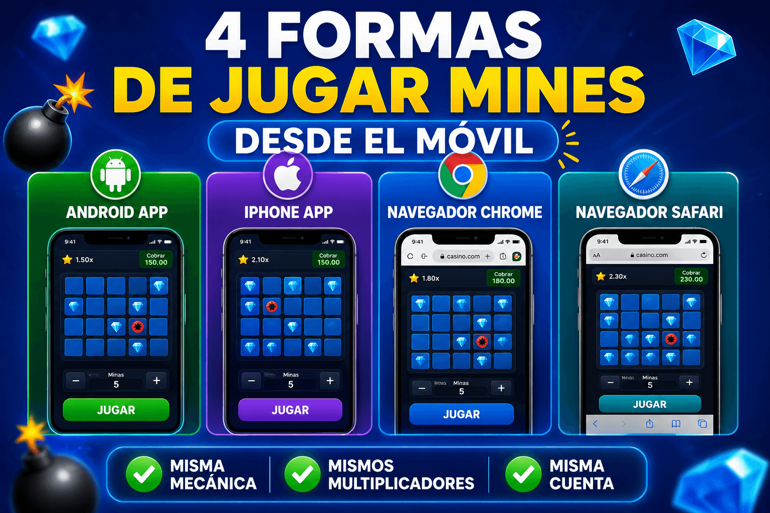 4 formas de jugar Mines desde el móvil en Colombia
