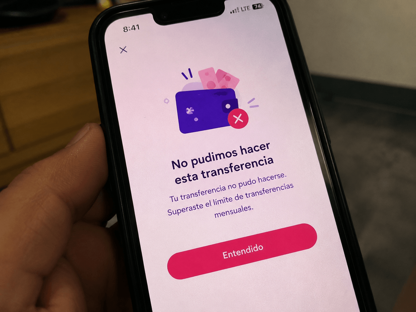 Captura de error de transferencia rechazada por Nequi - prueba realizada por el equipo de Casino Colombia