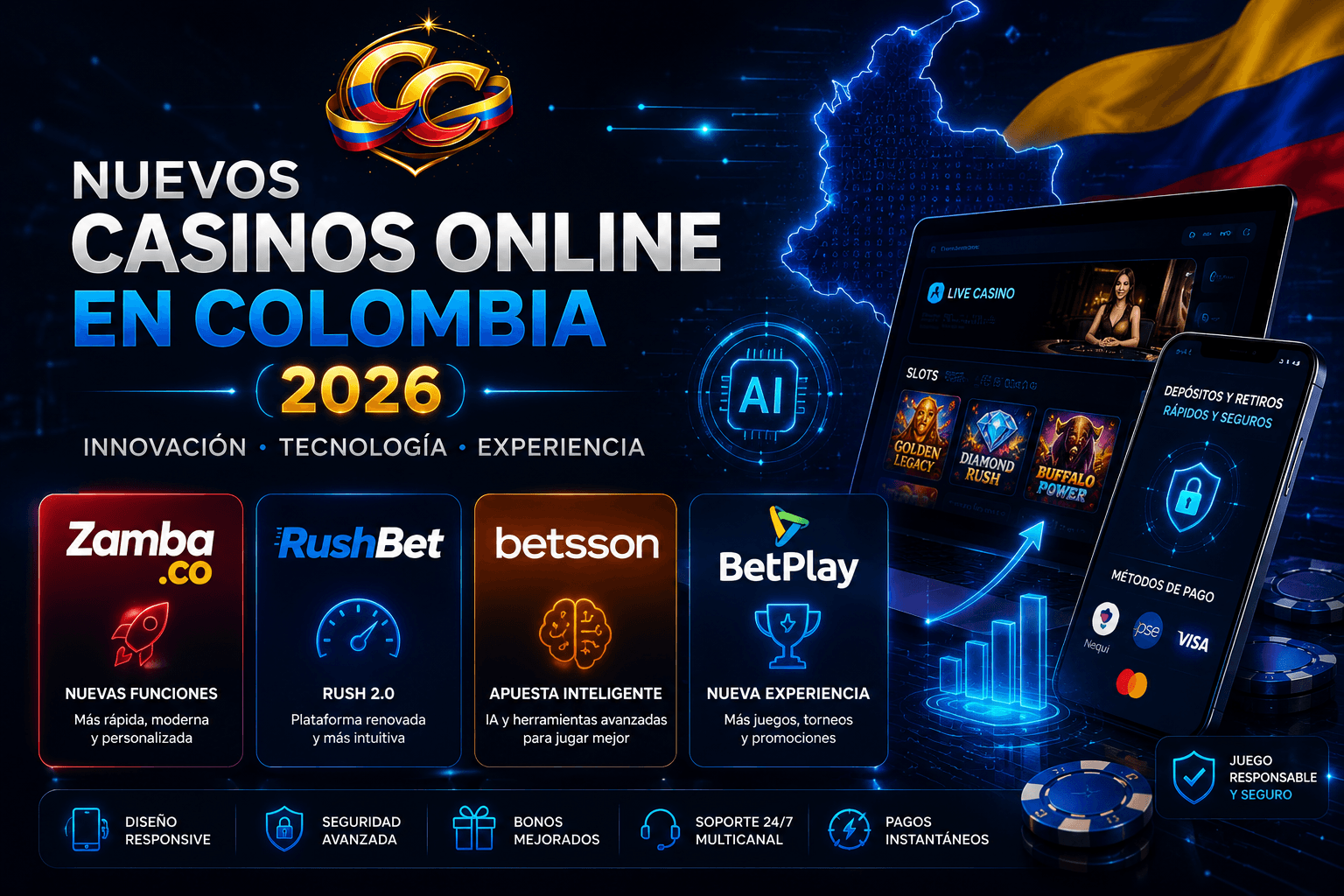Ranking de nuevos casinos online en Colombia 2026 - Zamba, RushBet, Betsson, BetPlay