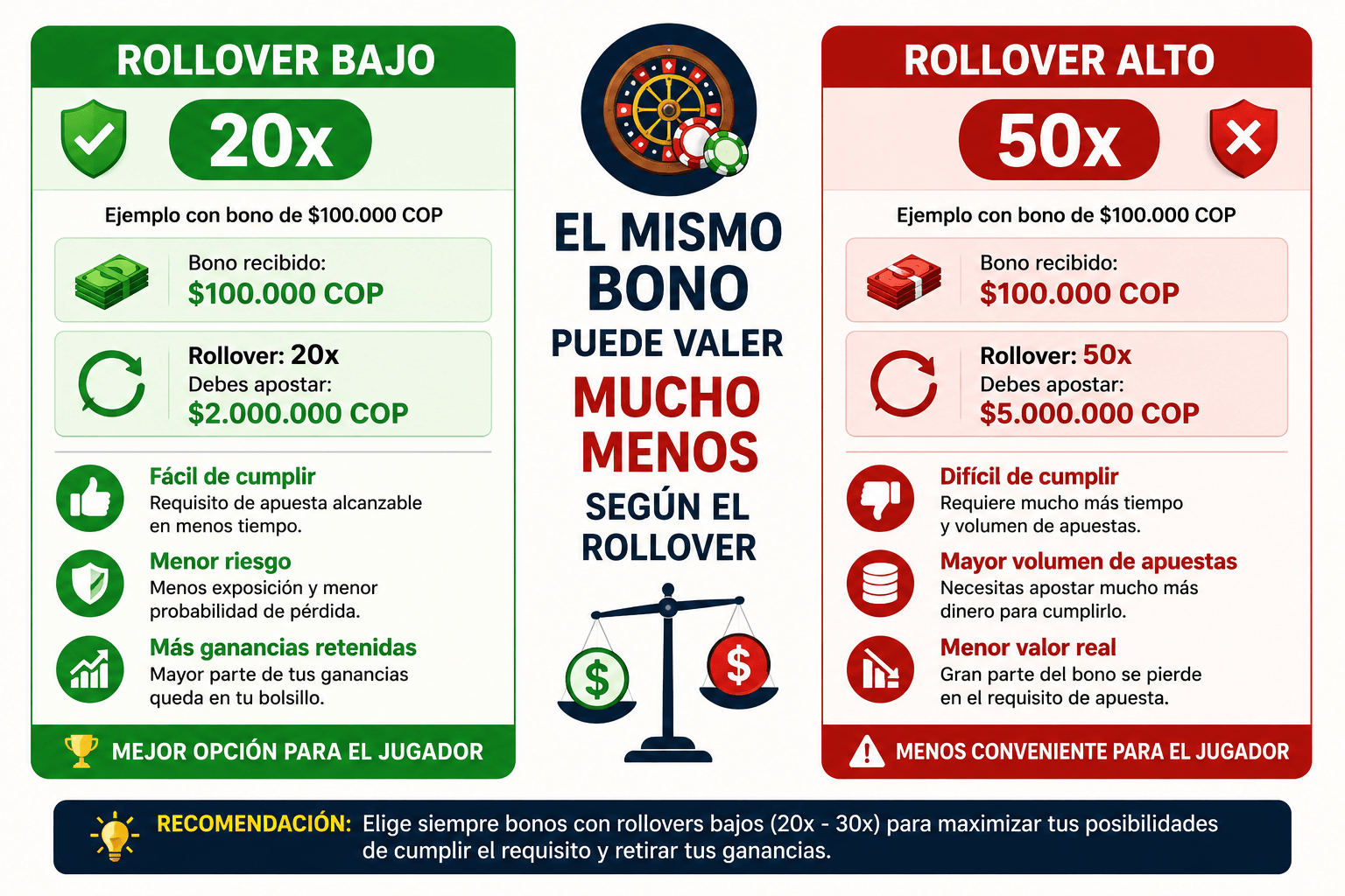 Comparativa de bonos en casinos colombianos - descubre cómo identificar un buen rollover